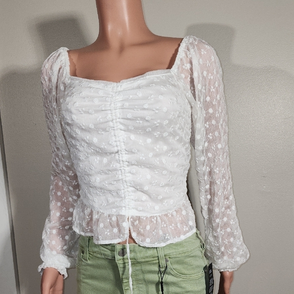 Guess White Sheer Polka Dot Blouse - Picture 6 of 10